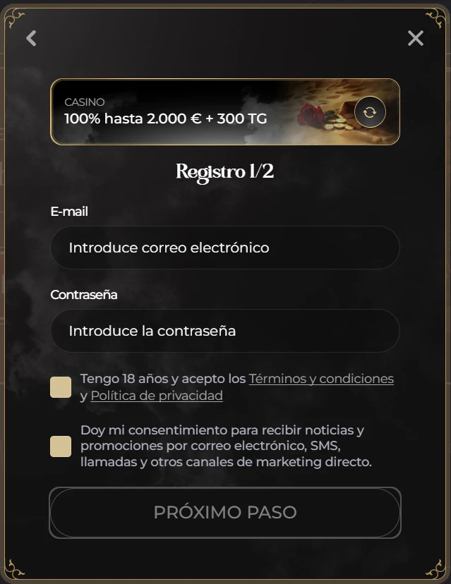 Registro de nuevos usuarios e inicio de sesión en Casina Casino
